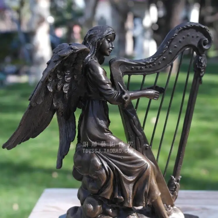 Медная скульптура для дома арфа ангел девушка медные скульптуры изделия