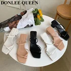 Шлепанцы женские на низком каблуке, шлепанцы на квадратном каблуке, брендовые узкие шлепанцы, шлепанцы больших размеров 41, лето 2021