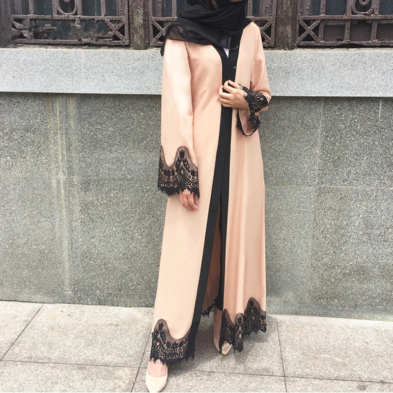 Винтажный льняной кардиган с кружевной аппликацией свободный мусульманский