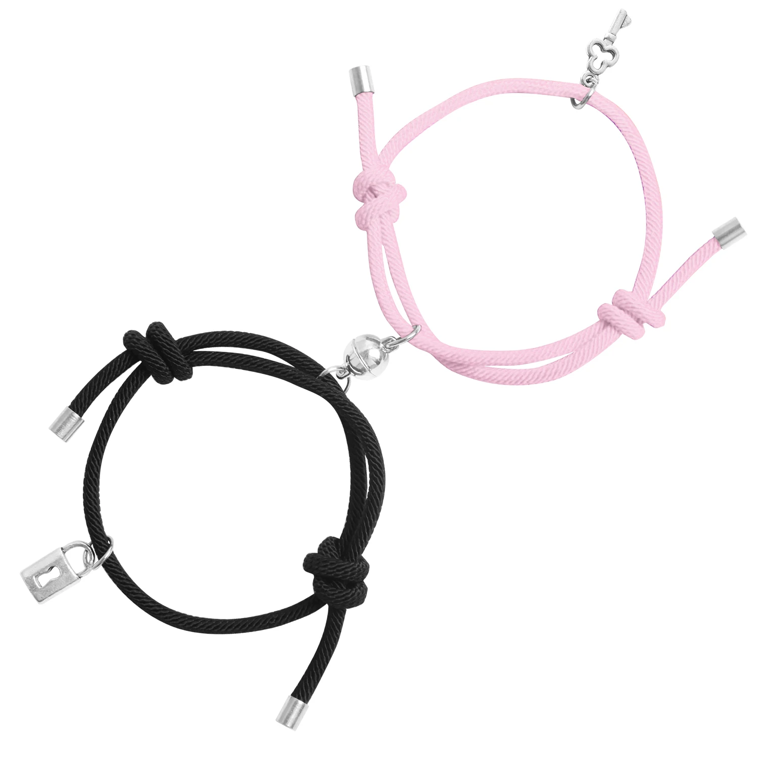 

2 Pcs/Pair Couple Bracelet Alloy Key Heart Lock Charm Bracelet Handmade Jewelry Rope Bracelet Lovers Gifts for Women Best Friend