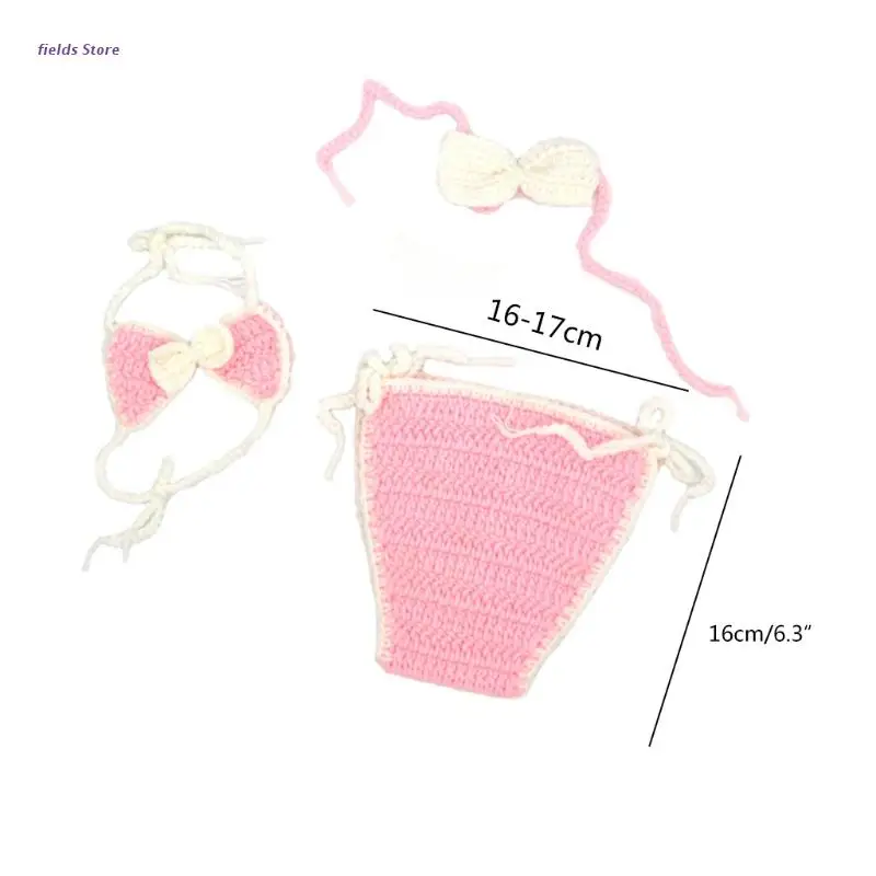 

3 Pcs Newborn Photography Props Outfits Baby Girl Crochet Headband Shorts Bikini
