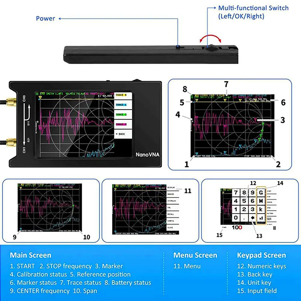 NEW Vector Network Analyzer Nanovna-H4 Antenna 50KHz~1.5GHz with 4&quotTouch Screen HF VHF UHF Wave Measuring Parameters Voltage |