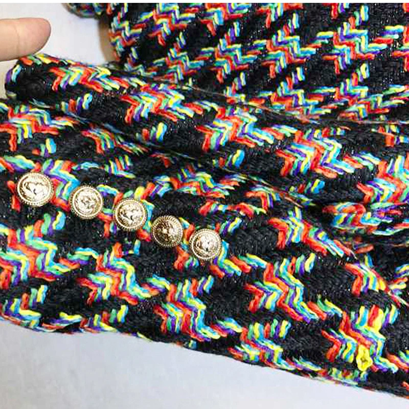 

HIGH STREET Newest Runway 2021 Designer Blazer Women's Lion Metal Buttons Houndstooth Short Jacket Blazer Coat