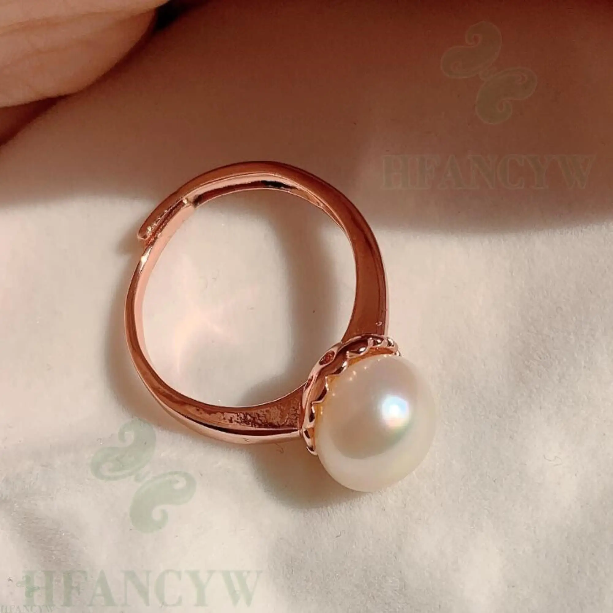 10-11 мм Белое барокко жемчужное открытое регулируемое кольцо из розового золота