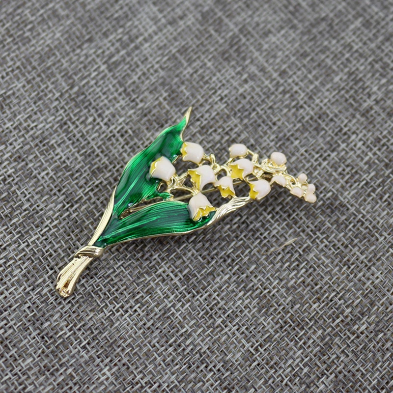 

White Floral Leaf Brooch Trendy Alloy Enamel Lily Valley Gold Color Brooch Pin High Quality Jewelry For Women