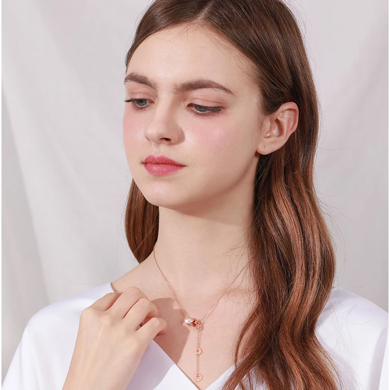 Розовое золото кулон ожерелье камень циркон женское римское письмо звено цепи |