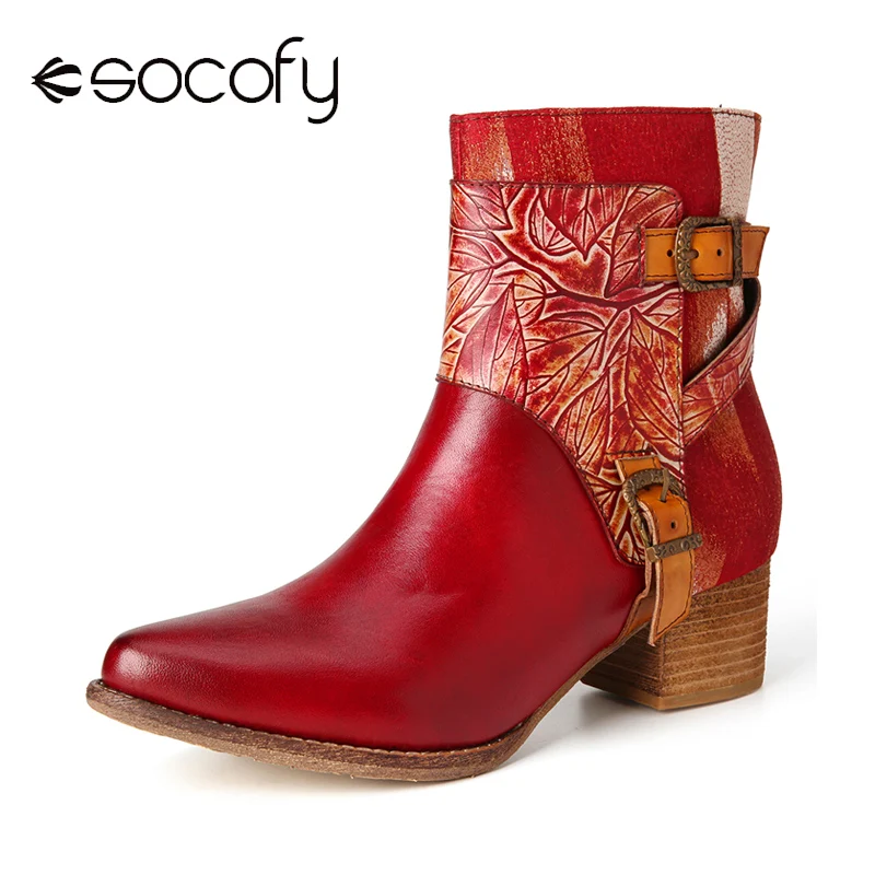 SOCOFY/однотонные элегантные вечерние полусапожки из натуральной кожи с острым