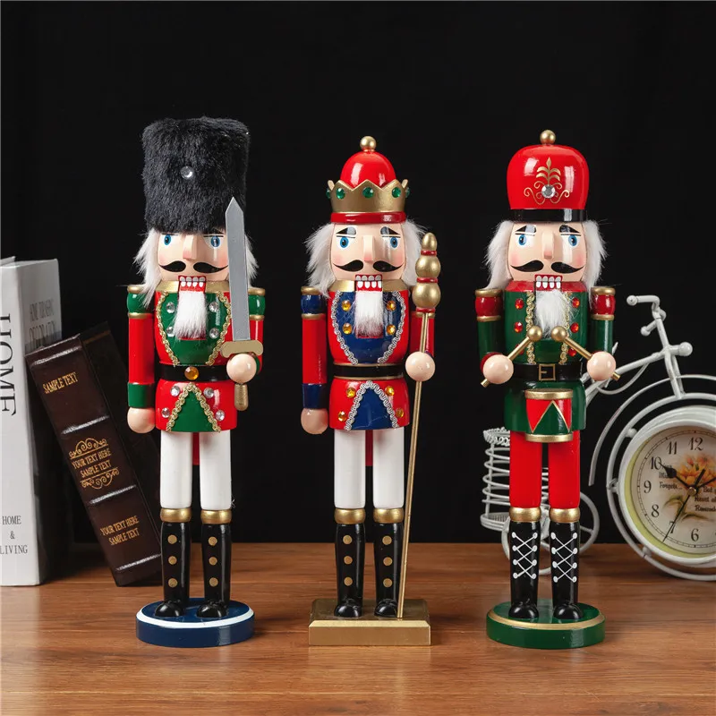 

38cm Christmas King Nutcracker Drumming Soldier Puppets Wood Carving Painted Nutcracker Children Christmas Gift Toys ht183
