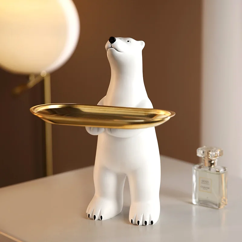 

Nordic light luxury polar bear porch key storage figurines living room TV cabinet desktop snack storage tray home decoration