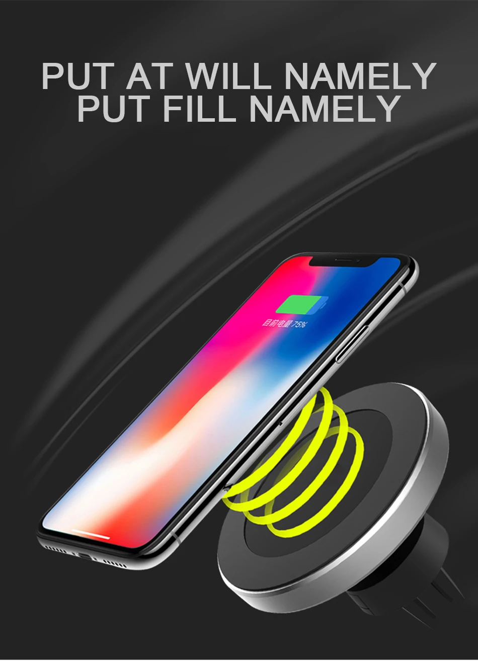 Автомобильное крепление Qi Беспроводное зарядное устройство для iPhone X 8 Plus samsung Note 10 360 Поворот беспроводной зарядки магнитный автомобильный держатель для телефона Подставка