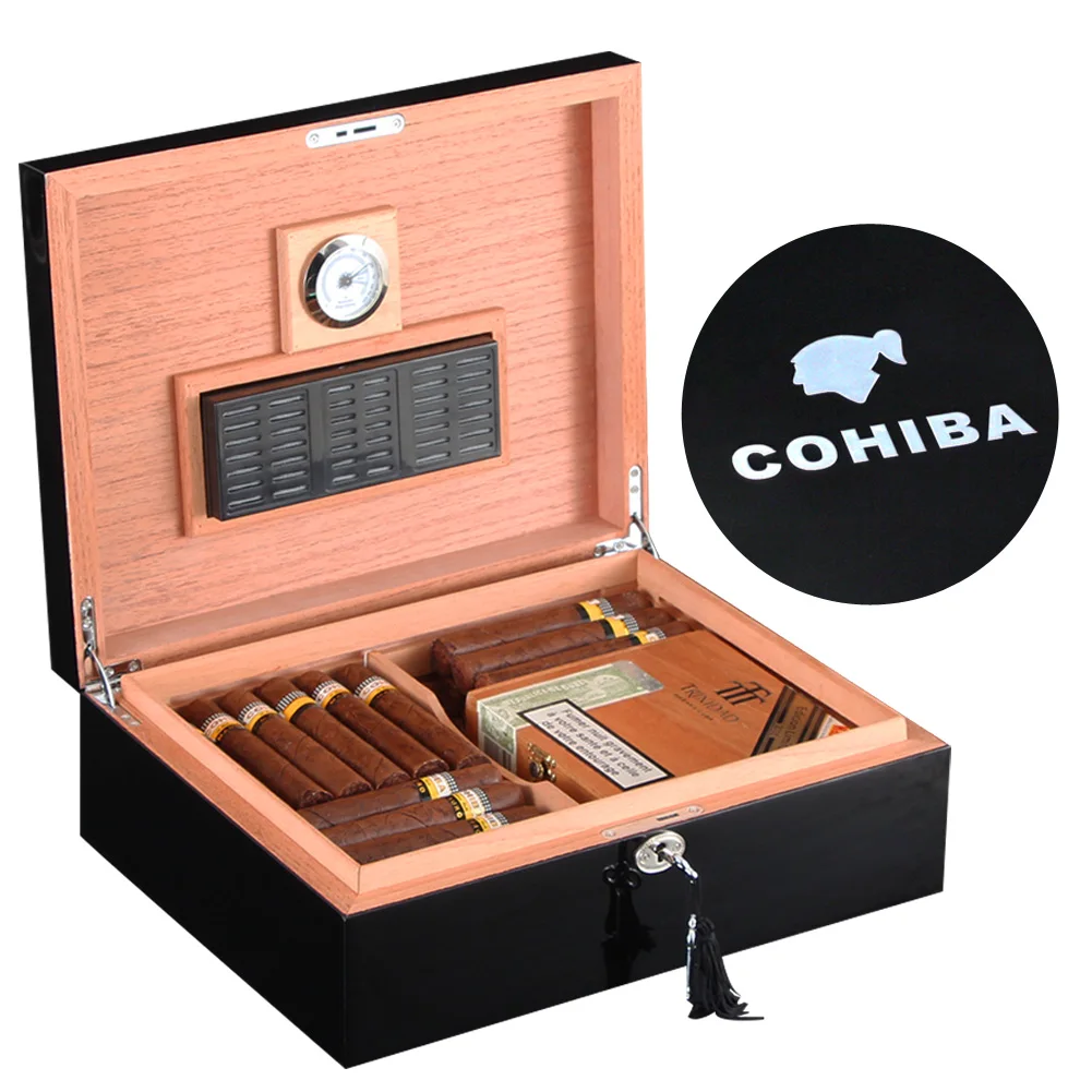 Коробочка для сигар COHIBA домашняя коробка черная испанская кедровая подкладка с