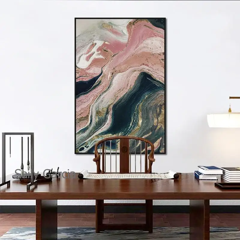 

Modern Abstract Marble Pattern Canvas Poster Pink Gold Dark Green Printed Wall Art for Living Room Bedroom Home Decoration