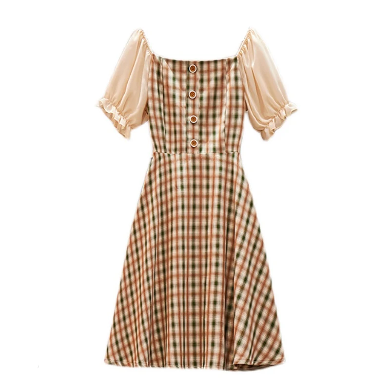 

Женское платье, лето 2022, новый женский сарафан, шифоновые платья, облегающее клетчатое платье с пышными рукавами