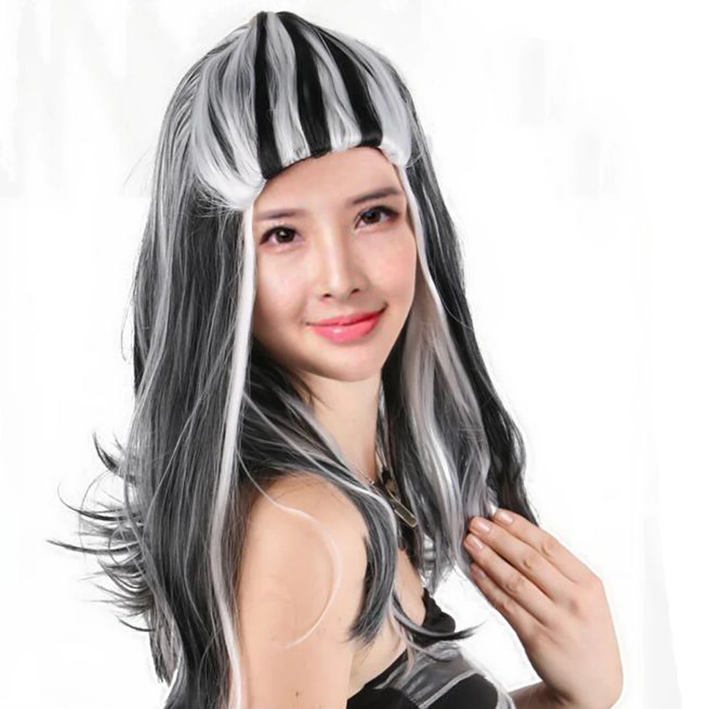 

50cm Curly Women Girls Anime Cosplay Black White Gray Wavy Synthetic Hair Wigs Xmas Carnival Birthday Props
