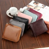 mens short solid color wallet male fashion zipper oil wax leather coin purse horizontal button multi card holder money clip