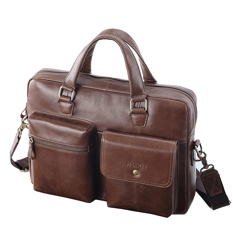 

PI UNCLE Men's Leather Briefcase Messenger Bag Shoulder Bag Retro 14 Inch Laptop Large Capacity Handbag