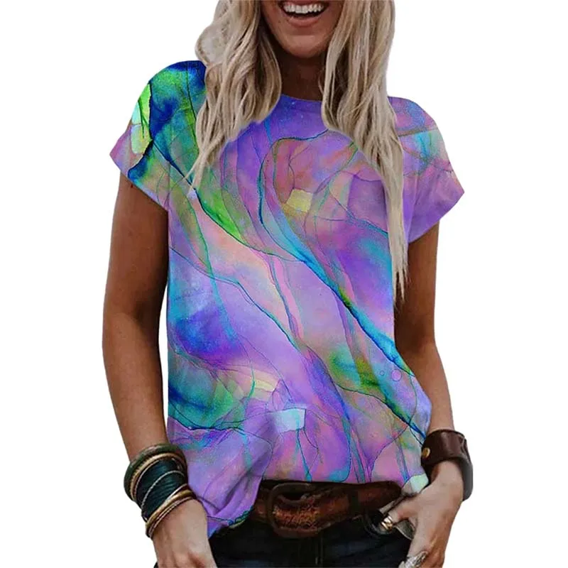 

Summer New Tie Dye Print Short Sleeve Oversized T Shirt Women Casual O Neck Loose Streetwear Tops Tee Shirts
