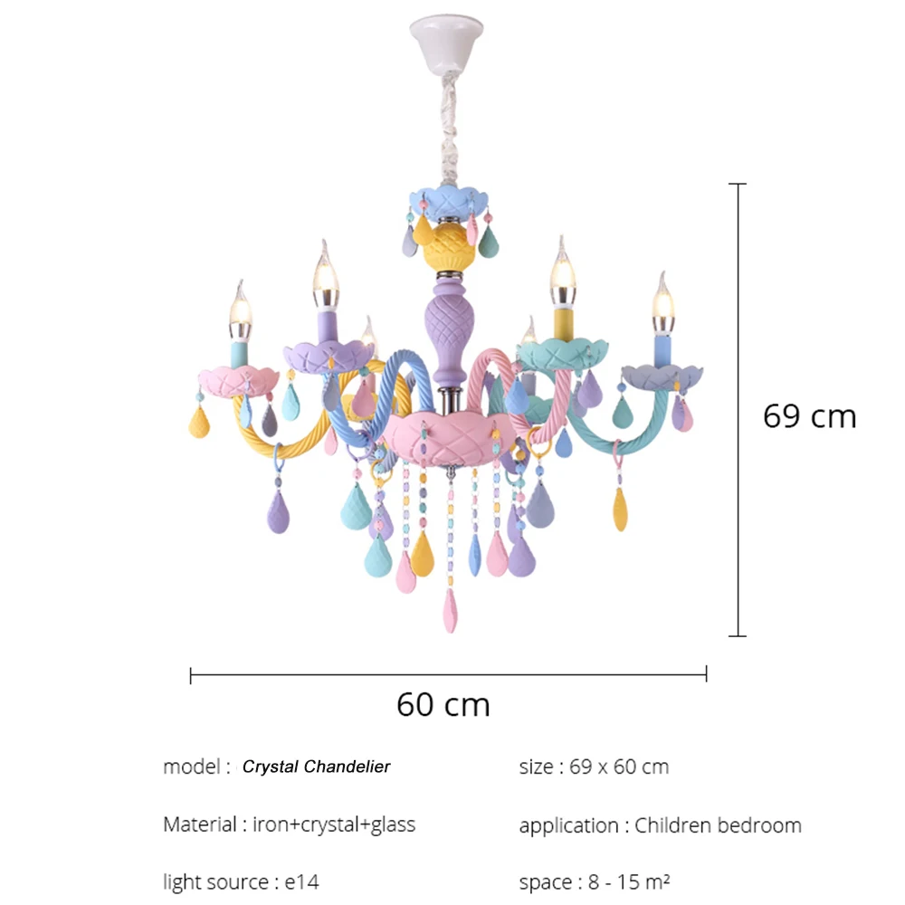 

New Colorful Crystal Chandelier Macaron Color Droplight Children Bedroom Lamp Creative Fantasy Luminaire Stained Glass Lustre
