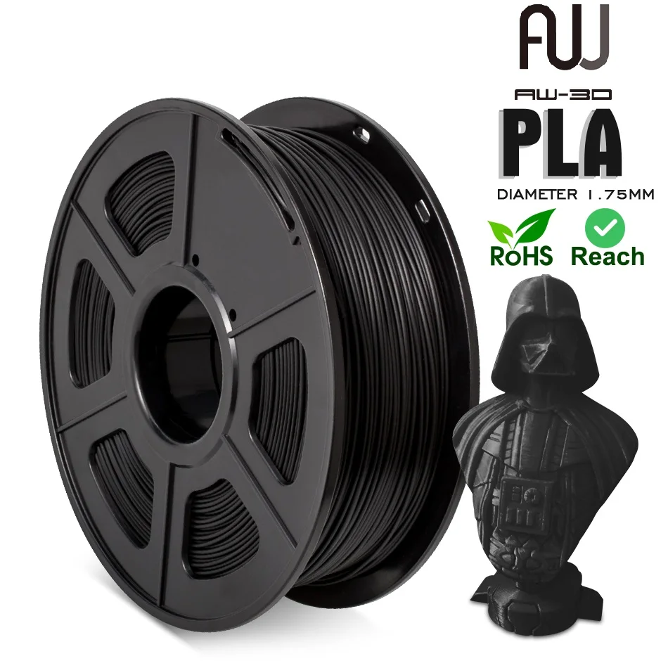 

PLA 1kg 1.75mm 3D Printer Filament Diameter Tolerance +/-0.02mm Black Color 2.2LBS 100% No Bubble Eco-friendly Printing Material