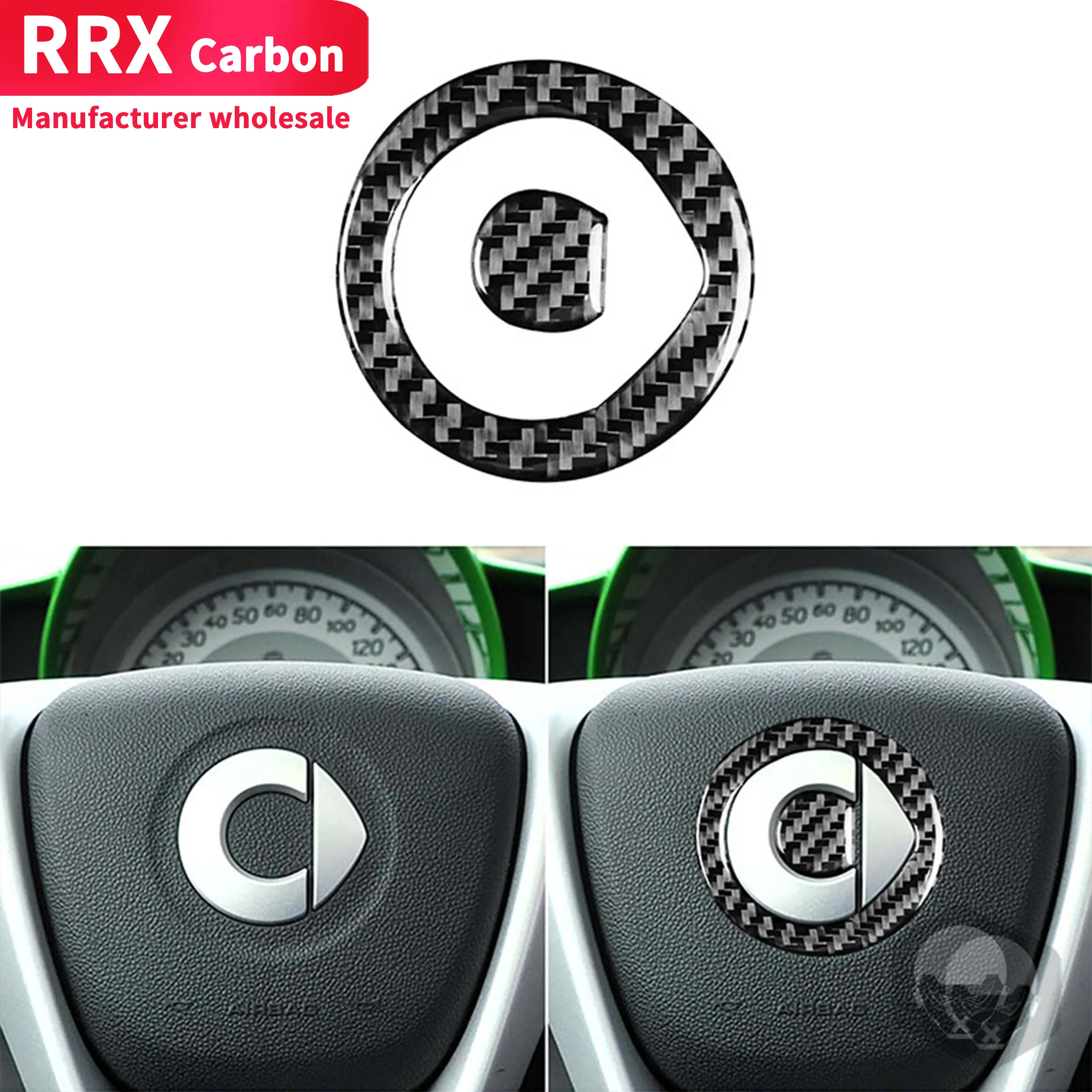 

For Benz Smart Fortwo 451 Coupe Cabrio Pure Pulse Passion 2011-2015 Carbon Fiber Stickers Steering Wheel Logo Car Accessories