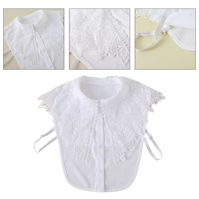 

Women Winter Embroidery Floral Lace Large Shawl Fake Collar Sweet Sweater Decorative Detachable Lapel Half-Shirt Blouse Shoulder