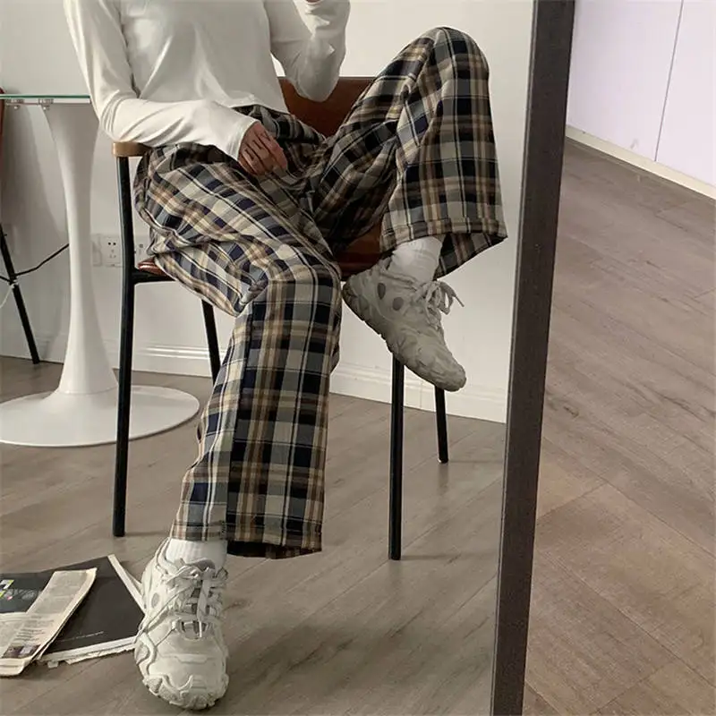 

2020 Plaid Pants Women Summer Wide Leg Pants For Women Korean Style High Waist Checkered Pants Oversize Trousers Women Harajuku