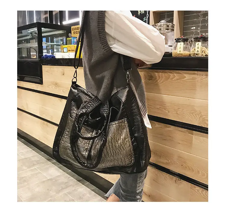 2019 новый большой Ёмкость черный крокодила сумки из натуральной кожи роскошные