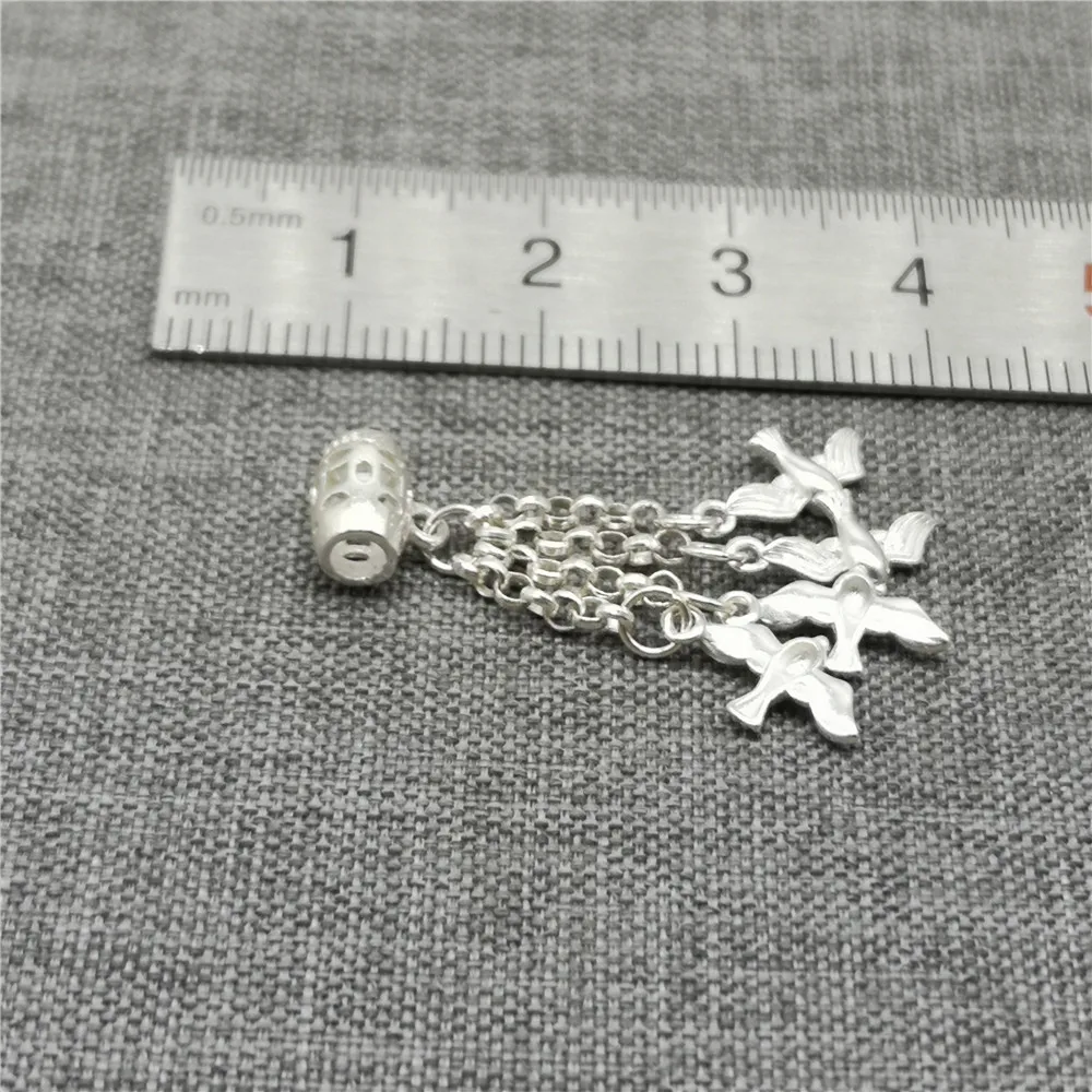 

3 Pieces 925 Sterling Silver Shiny Three Swallow Tassel Charms for Necklace