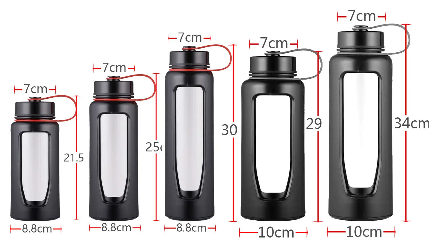

Glass Bottle Water Bottle 1000Ml Glass Water Bottle Thermos Glass Flask Sport Glass Bottles Bike Cup Double Bottom Glass Thermos
