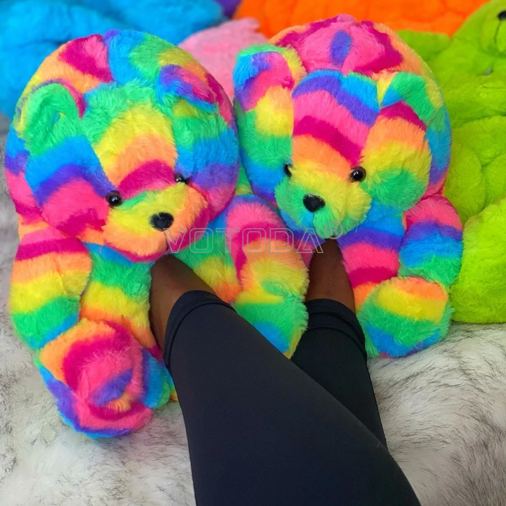 teddy bear slippers women plush warm house shoes soft cartoon bear home indoor slipper ladies cute funny female shoes woman free global shipping