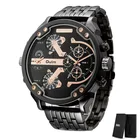 Роскошные мужские наручные часы Oulm HT3548 большого размера, мужские кварцевые часы с двумя часовыми поясами, золотые черные мужские военные часы