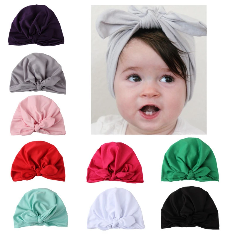 Ellen Brook 1 Piece Children Bowknot Kids Bow Cap Baby Hat Newborn Girls Clothes Accessories Infant Beanie Turban Solid | Детская одежда