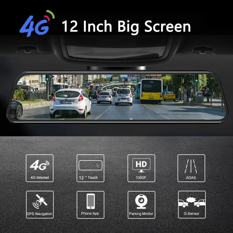 Последние 12 дюймов 4G Android 8,1 Автомобильный видеорегистратор зеркало заднего вида Dash Cam gps навигационное зеркало Dashcam Wifi ADAS камера для вождения автомобиля