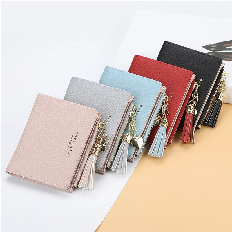 

2020 Tassel Wallet Small Cute Wallet Women Short Leather Zipper Purses Female Card Bag Clutch