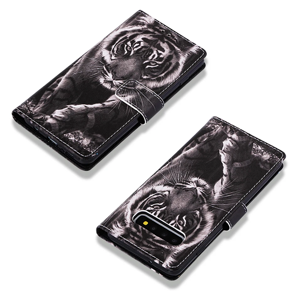 Чехол-книжка с милым Рисунком Тигра и панды для samsung Galaxy S10E S10 S9 S8 Plus J4+ J6+ J6 Premium A7 A750