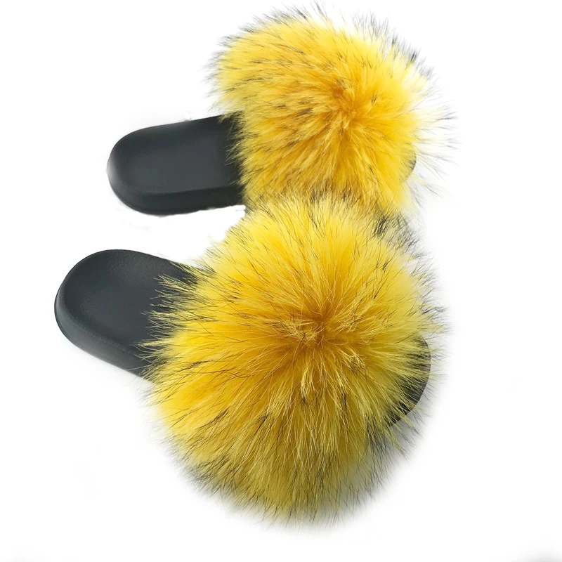 

Summer Fluffy Fur Slides For Women Real Fur Slippers Furry Fox Fur Sandals Cute Female Flip Flops Ladies Luxury Fur Shoes