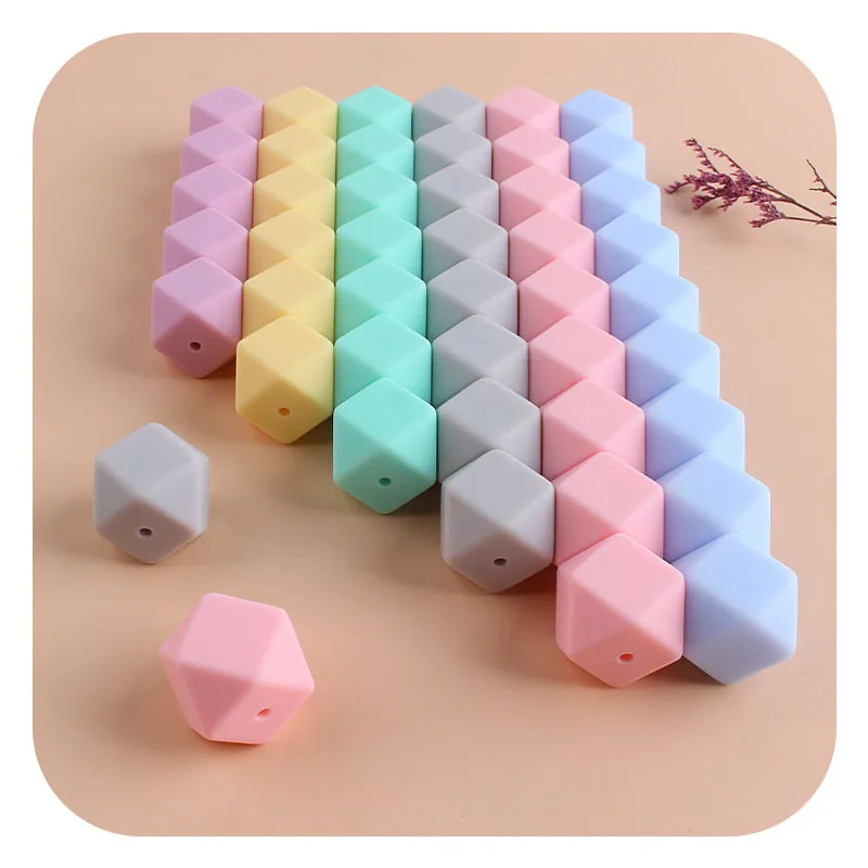 

10Pcs Baby Teether Beads BPA Free Silicone Bead For Jewelry Making DIY Necklace Toys Octagonal Geometric Faceted 17mm Chewbeads