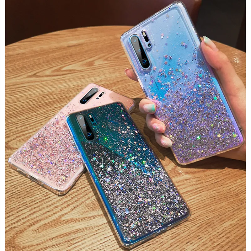 Bling Glitter Case for Huawei P20 Lite P30 pro Mate 20 Silicon Crystal Sequins Soft Cover Honor 8X Nova 5 Transparent Phone |