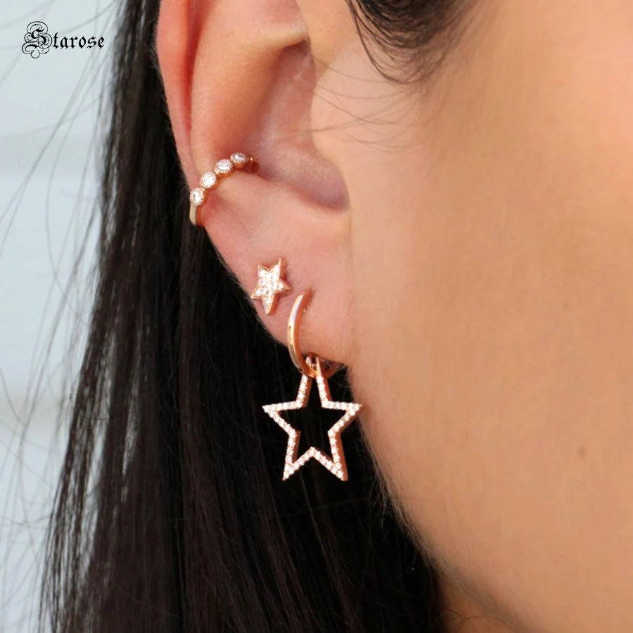 4 шт./лот женские серьги подвески золотого цвета со звездой Для Пирсинга Ушей