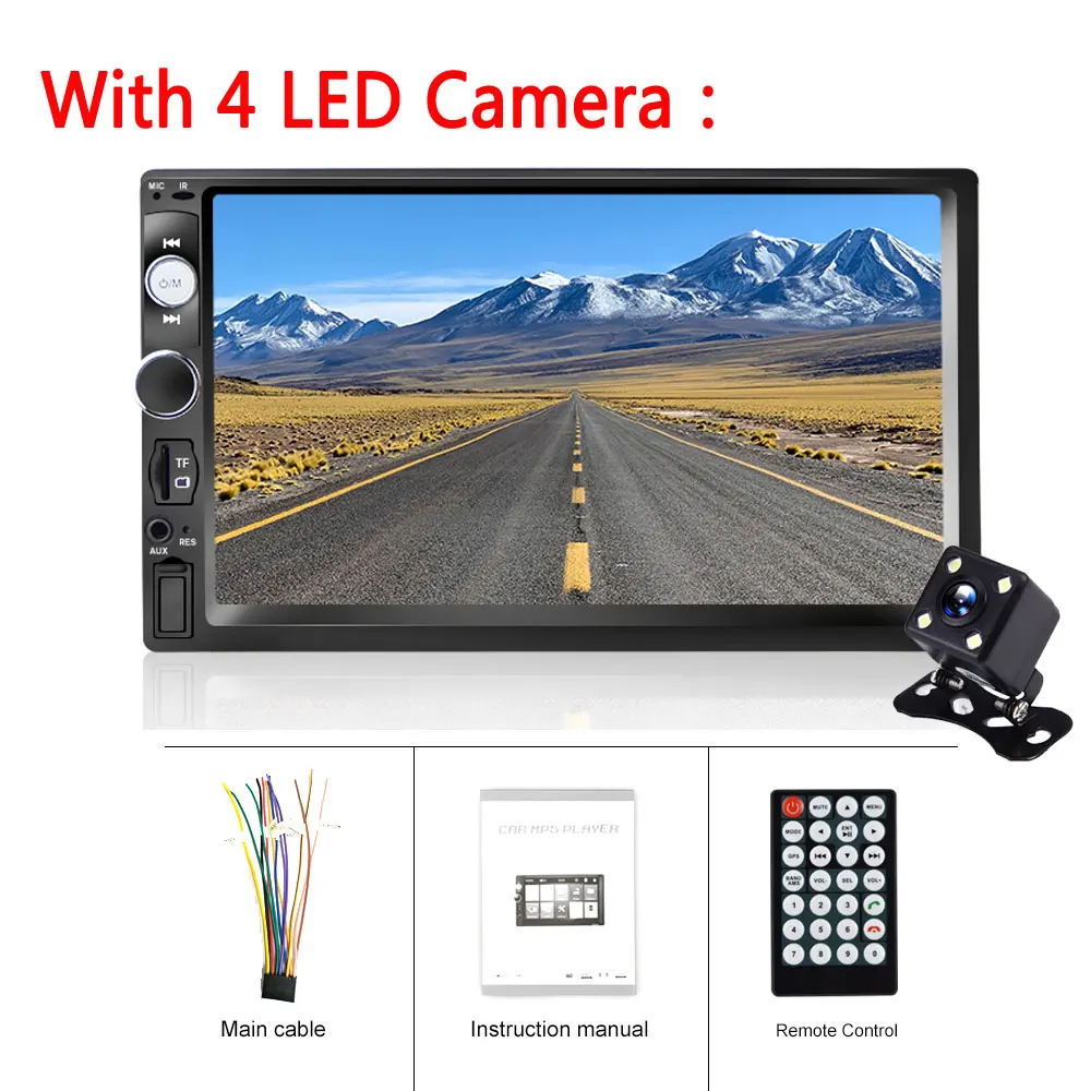 With 4 LED Camera AMPrime 2 Din автомагнитола 24 В Авторадио " сенсорный экран автомобильный мультимедийный плеер Авто MP5 Bluetooth USB TF FM 2din Автомагнитола стерео - Color: With 4 LED Camera