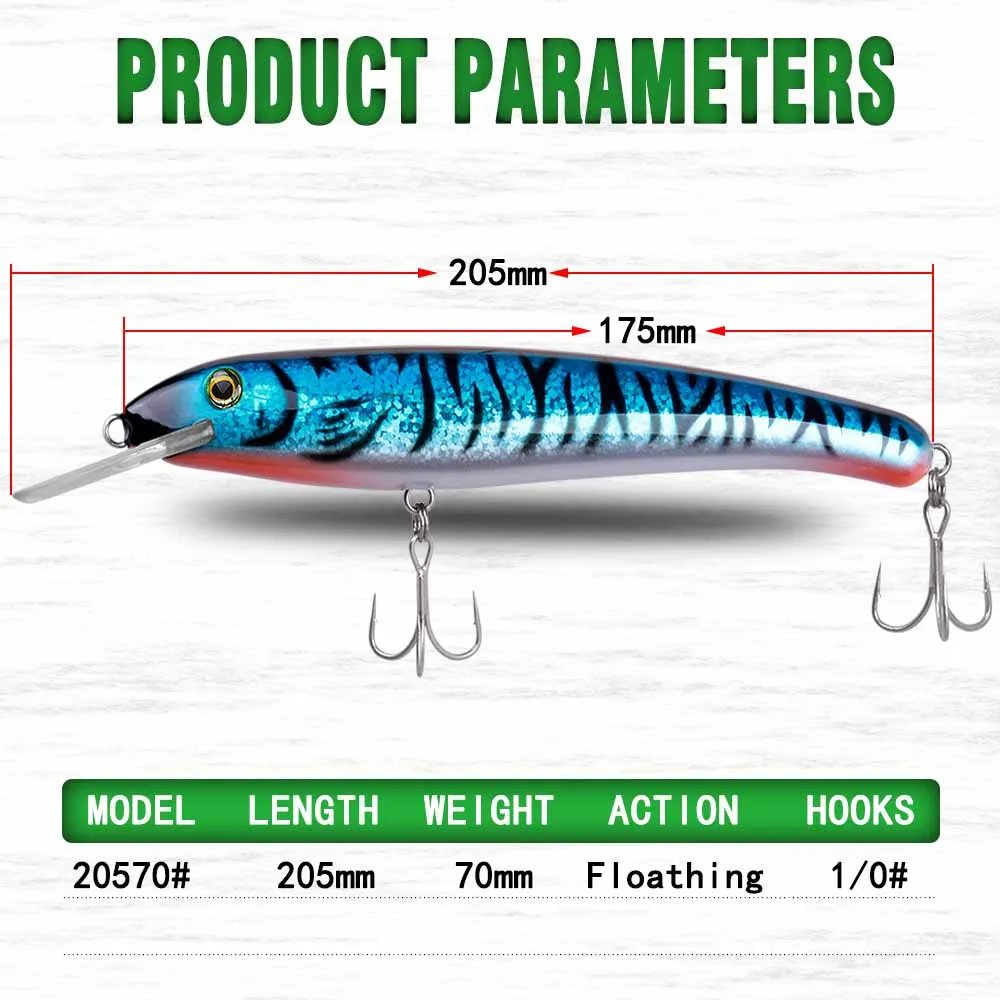 Приманка для рыбалки Minnow, цветная приманка, искусственная жесткая приманка для рыбалки, 205 мм, 70 г