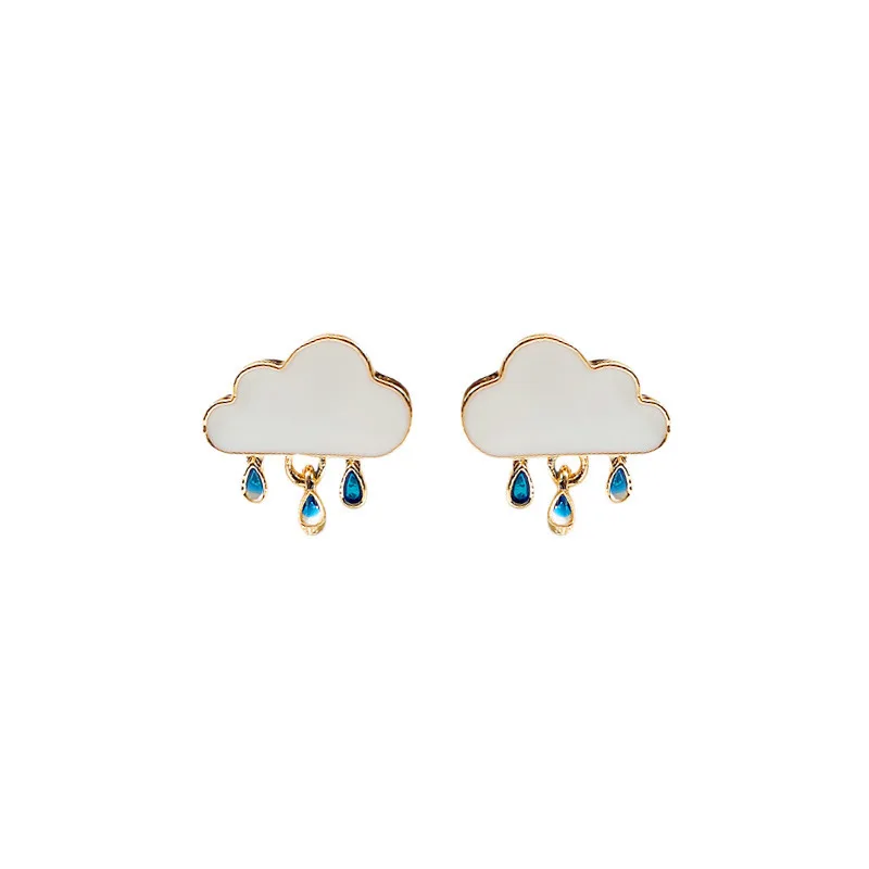 

Minar Cute White Blue Enamel Water Drop Cloud Earings for Women Femme Korean Fashion Geometric Stud Earrings Statement Jewelry