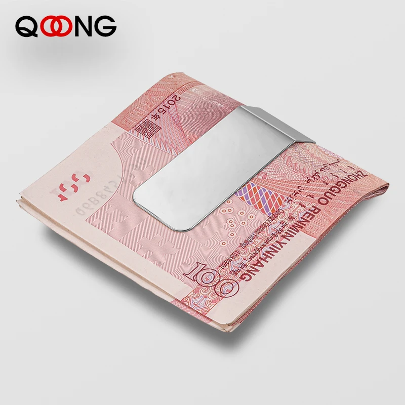Кошелек QOONG 40-010 из нержавеющей стали с индивидуальной надписью два цвета зажим