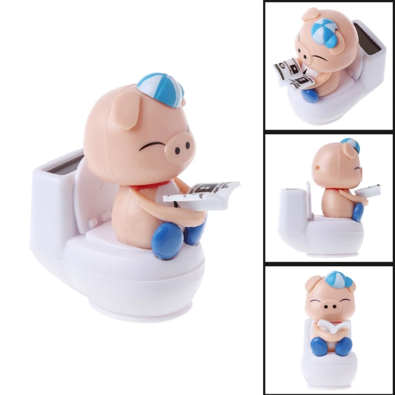 

Solar Powered Pig Sitting On Toilet Car Ornament Kid Toy Gift Home Decoration