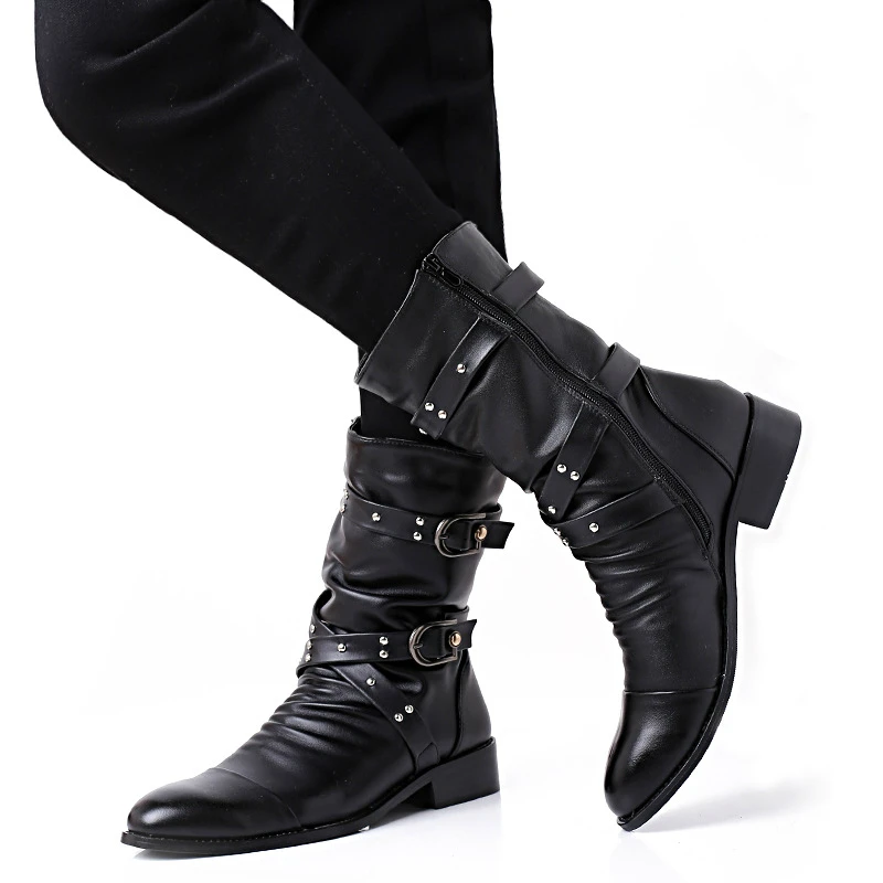 Мужские вечерние летные ботинки черные из коровьей кожи с острым носком | Обувь