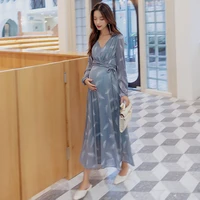 nursing dresses breastfeeding pregnancy clothes holiday high waist long sleeve maternity gown feather outwear plus size dress
