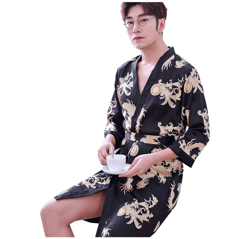 Оригинальная Мужская свободная одежда для сна из искусственного шелка с
