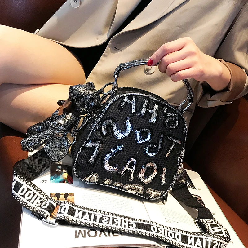 

Shining Sequines Ita Bag for Women Letter Print Mini Female Shoulder Bags Branded Small Handbag Tote Crossbody Bolso Mujer