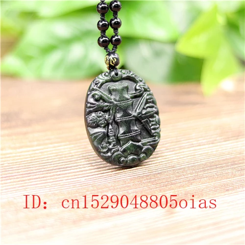 Природный черный зеленый нефрит летучая мышь бамбук ожерелье из бисера