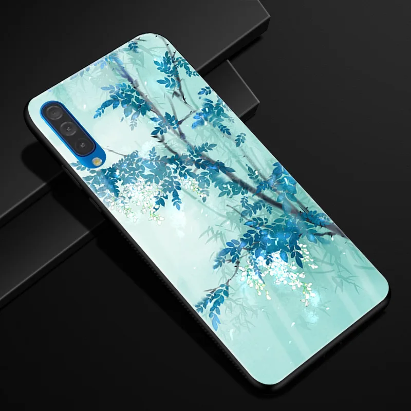 Для samsung Galaxy A50 чехол PC Пластиковый стеклянный чехол для телефона черный ТПУ бампер чехол для samsung Galaxy A50 A 50 A505F A505 чехол - Цвет: 40